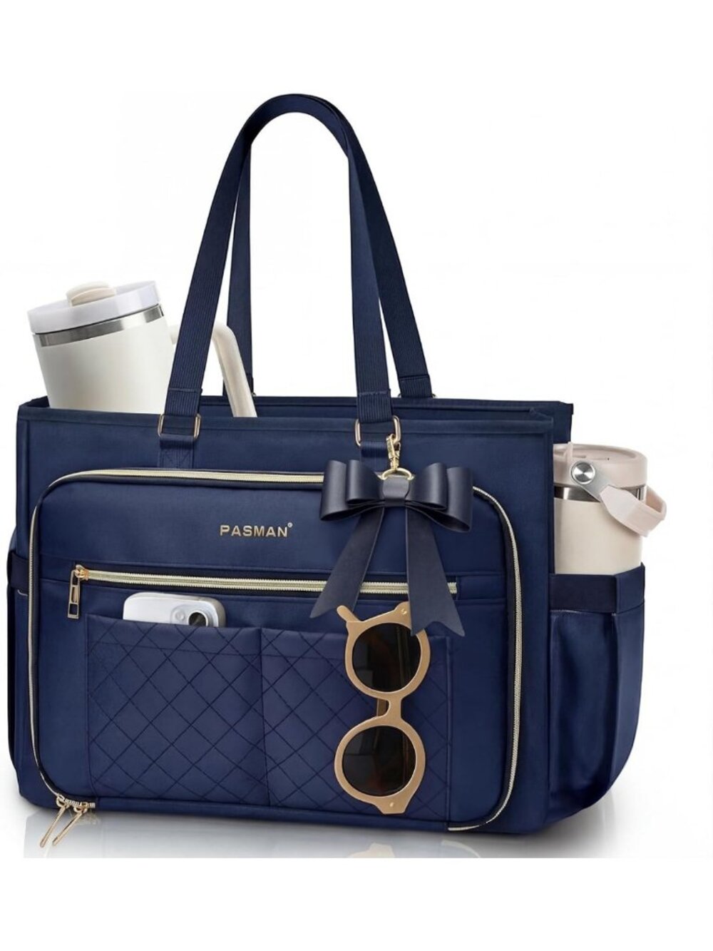 Stylish Teacher Tote Bag - Structured Laptop Carrier with Cup Holder for Women